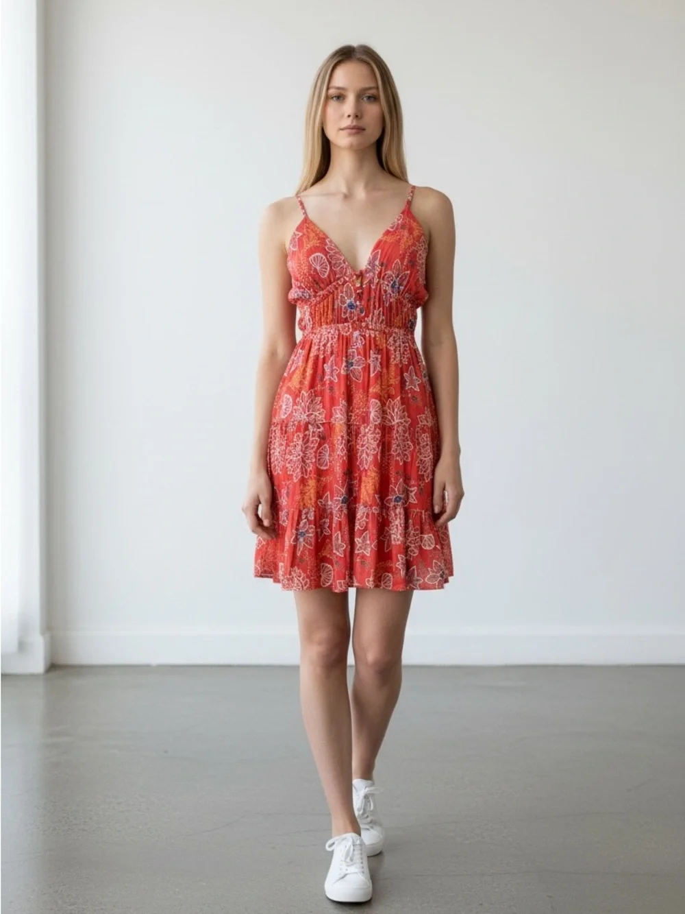 Red Floral Tie-Back Sundress